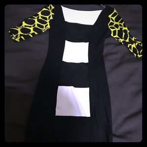 Black white and yellow mini dress.